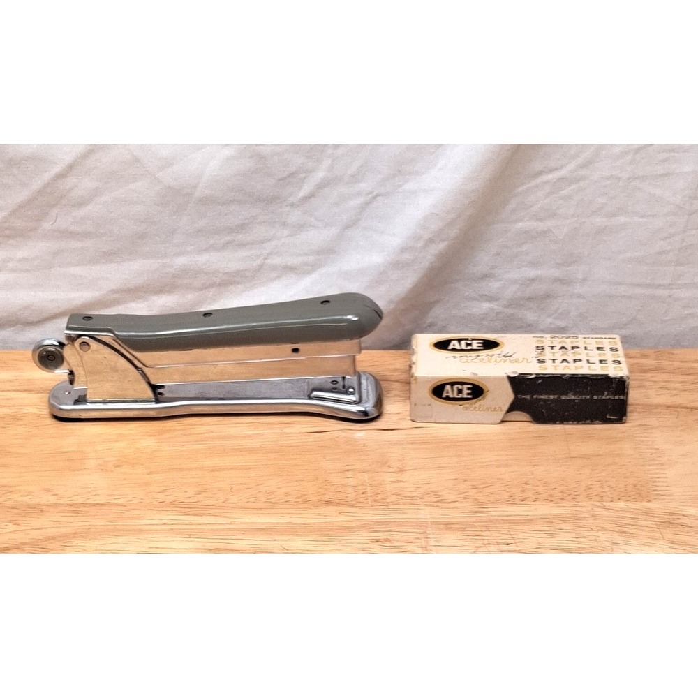 VTG Ace Liner Stapler Model #502 with Staples USA Gray Handle Art Deco Modernism